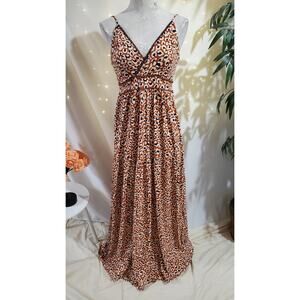 Maaji + Rapsodia Leopard Animal Print Beaded Tiered Maxi Dress Size L Beachy
